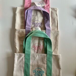 Trader Joe’s Mini Canvas Tote Bag Set of 3 Pastel Colors Pink Lavender Mint